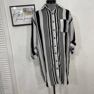 Dizzy Lizzy Dress Tunic Coverup Black White Stripe Small Roll Tab Sleeve Hi-lo